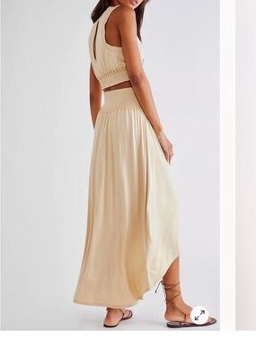 Free People Cream High-Low Maxi Skirt with shirt set